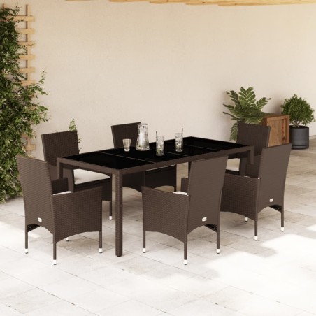 vidaXL Juego de comedor de jardín 7 pzas con cojines ratán PE marrón