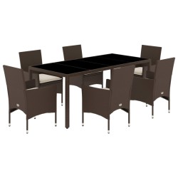vidaXL Juego de comedor de jardín 7 pzas con cojines ratán PE marrón