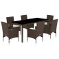 vidaXL Juego de comedor de jardín 7 pzas con cojines ratán PE marrón vidaXL Juego de comedor de jardín 7 pzas con cojines ratán PE marrón