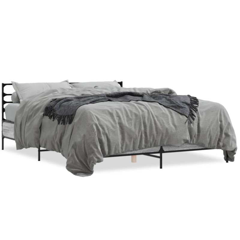 vidaXL Estructura cama madera ingeniería metal gris Sonoma 160x200 cm vidaXL Estructura cama madera ingeniería metal gris Sonoma 160x200 cm