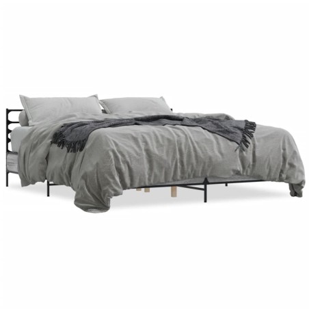vidaXL Estructura cama madera ingeniería metal gris Sonoma 180x200 cm