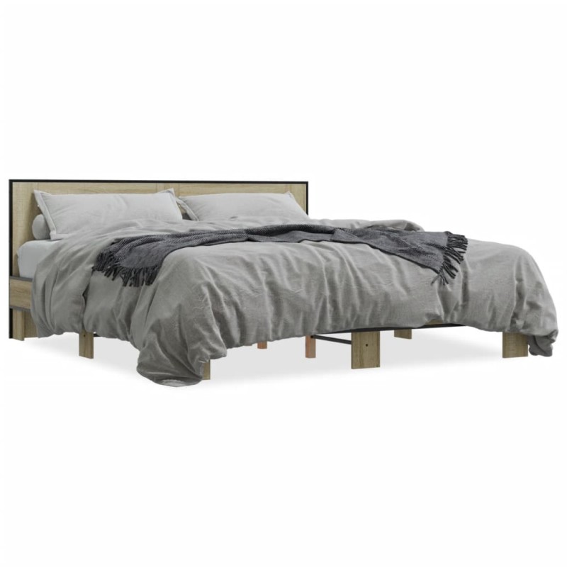vidaXL Estructura cama madera ingeniería metal roble Sonoma 200x200 cm vidaXL Estructura cama madera ingeniería metal roble Sonoma 200x200 cm