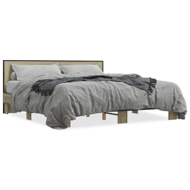 vidaXL Estructura cama madera ingeniería metal roble Sonoma 180x200 cm vidaXL Estructura cama madera ingeniería metal roble Sonoma 180x200 cm