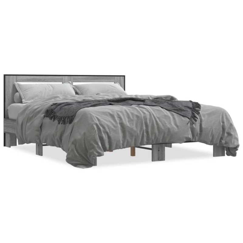 vidaXL Estructura cama madera ingeniería metal gris Sonoma 160x200 cm vidaXL Estructura cama madera ingeniería metal gris Sonoma 160x200 cm