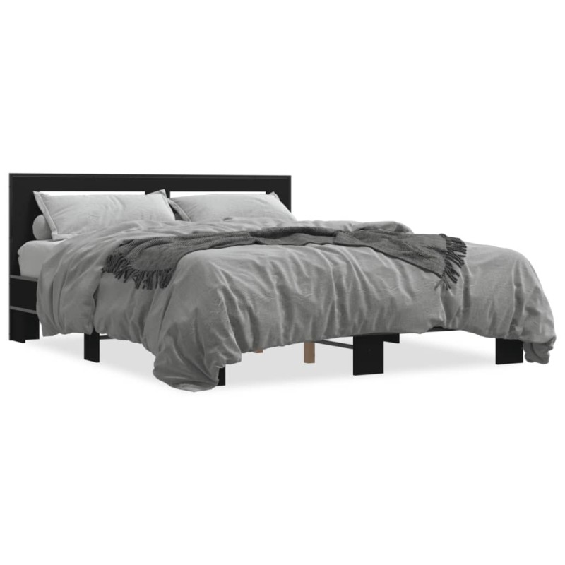 vidaXL Estructura de cama madera de ingeniería y metal negro 150x200cm vidaXL Estructura de cama madera de ingeniería y metal negro 150x200cm