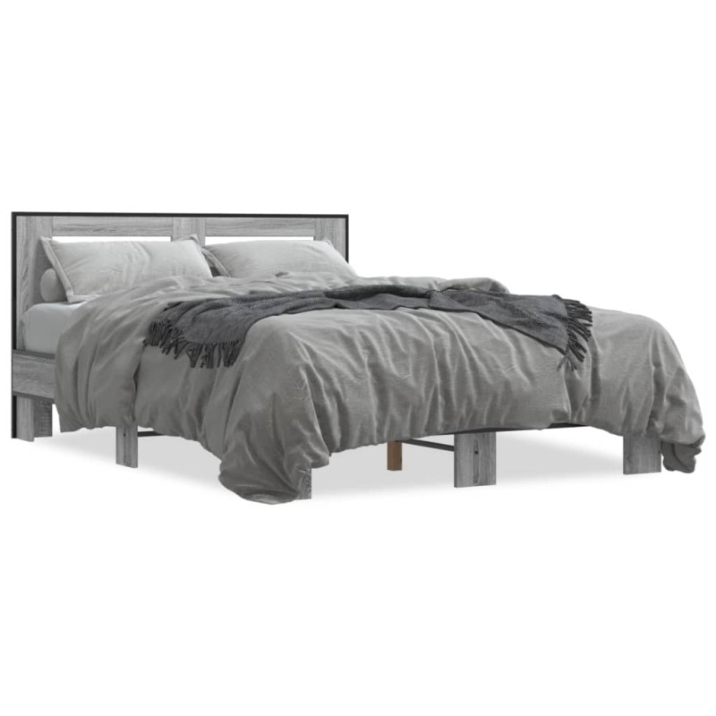 vidaXL Estructura cama madera ingeniería metal gris Sonoma 120x200 cm vidaXL Estructura cama madera ingeniería metal gris Sonoma 120x200 cm