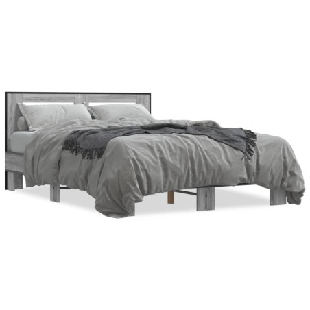 vidaXL Estructura cama madera ingeniería metal gris Sonoma 120x200 cm