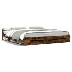 vidaXL Cama con cajones madera de ingeniería roble ahumado 200x200 cm