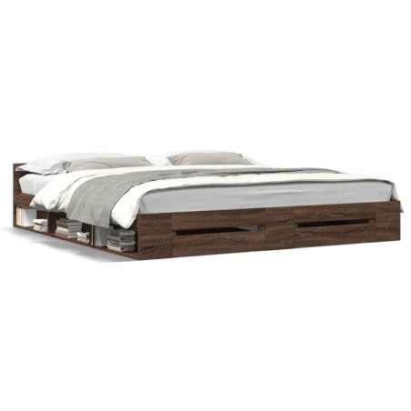 vidaXL Cama con cajones madera ingeniería marrón roble 200x200 cm