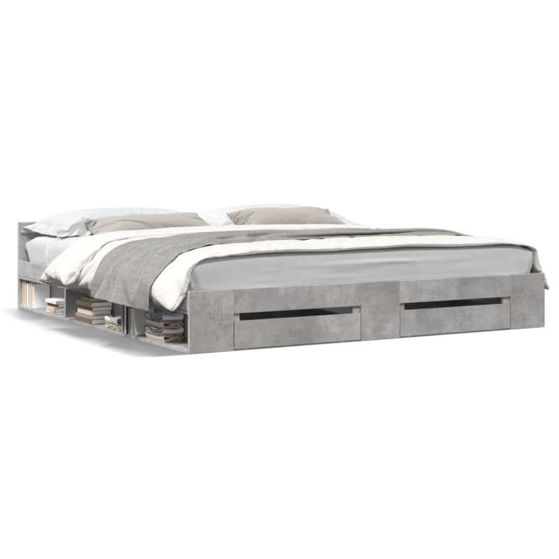 vidaXL Cama con cajones madera ingeniería gris hormigón 180x200 cm vidaXL Cama con cajones madera ingeniería gris hormigón 180x200 cm