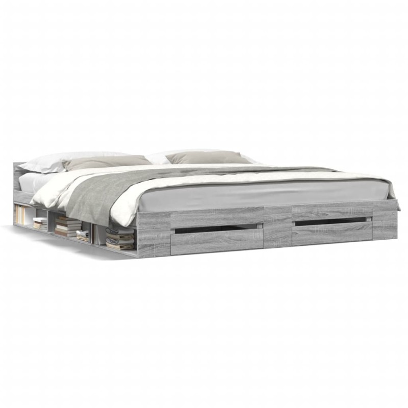 vidaXL Cama con cajones madera ingeniería gris Sonoma 180x200 cm vidaXL Cama con cajones madera ingeniería gris Sonoma 180x200 cm