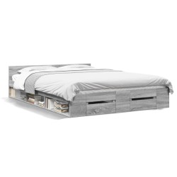vidaXL Cama con cajones madera ingeniería gris Sonoma 160x200 cm
