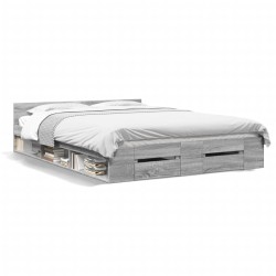vidaXL Cama con cajones madera ingeniería gris Sonoma 140x200 cm