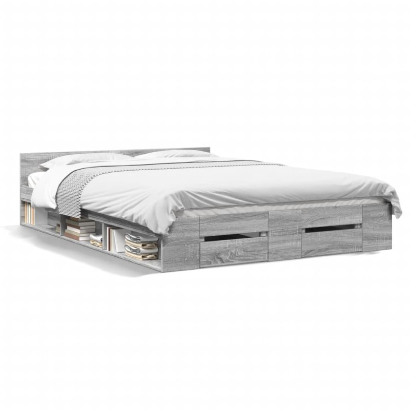 vidaXL Cama con cajones madera ingeniería gris Sonoma 140x200 cm