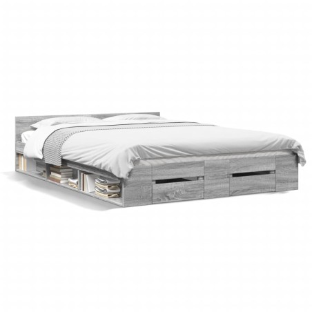 vidaXL Cama con cajones madera ingeniería gris Sonoma 140x200 cm