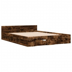 vidaXL Cama con cajones madera de ingeniería roble ahumado 140x190 cm
