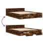 vidaXL Cama con cajones madera de ingeniería roble ahumado 140x190 cm vidaXL Cama con cajones madera de ingeniería roble ahumado 140x190 cm