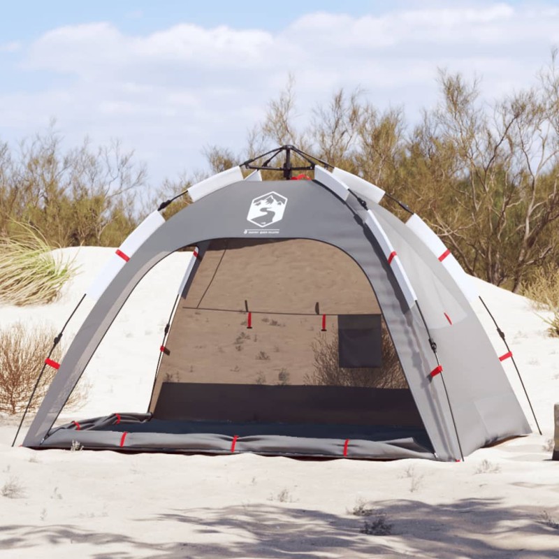 vidaXL Tienda de playa 2 personas impermeable apertura rápida gris