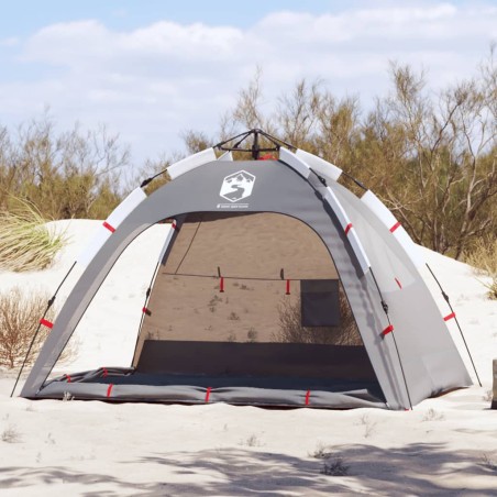 vidaXL Tienda de playa 2 personas impermeable apertura rápida gris