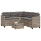 vidaXL Sofá de jardín en forma de L con mesa y cojines ratán PE gris vidaXL Sofá de jardín en forma de L con mesa y cojines ratán PE gris