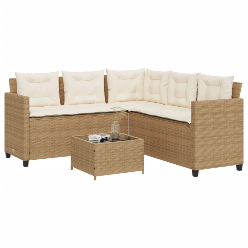 vidaXL Sofá de jardín en forma de L con mesa y cojines ratán PE beige vidaXL Sofá de jardín en forma de L con mesa y cojines ratán PE beige