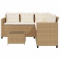 vidaXL Sofá de jardín en forma de L con mesa y cojines ratán PE beige vidaXL Sofá de jardín en forma de L con mesa y cojines ratán PE beige