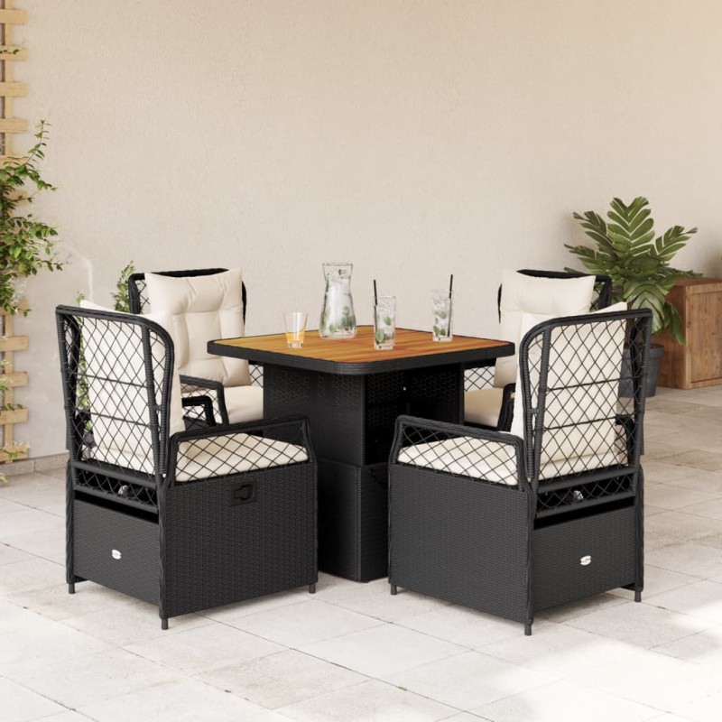 vidaXL Set de muebles jardín 5 pzas con cojines ratán sintético negro vidaXL Set de muebles jardín 5 pzas con cojines ratán sintético negro
