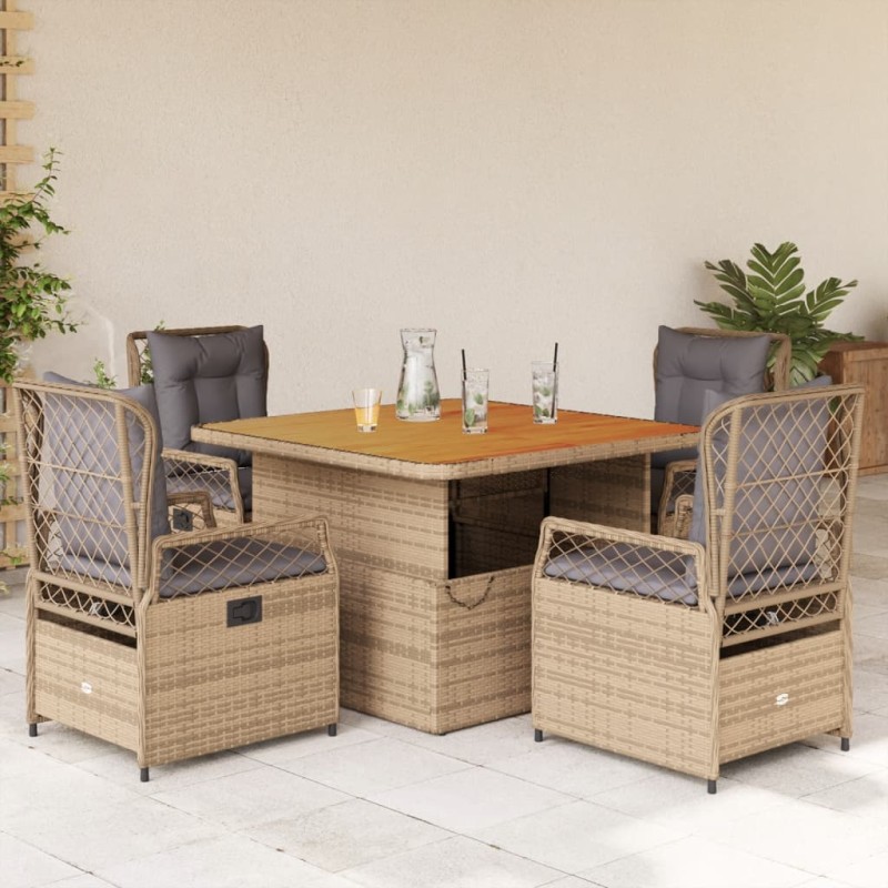vidaXL Set comedor de jardín 5 pzas con cojines ratán sintético beige vidaXL Set comedor de jardín 5 pzas con cojines ratán sintético beige
