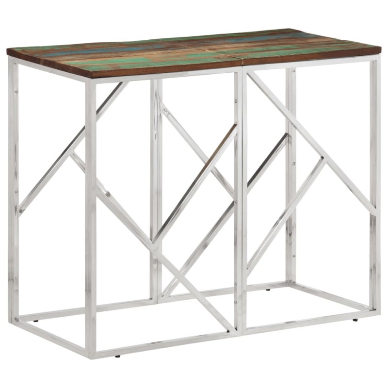 vidaXL Mesa consola acero inoxidable madera maciza reciclada plateada vidaXL Mesa consola acero inoxidable madera maciza reciclada plateada