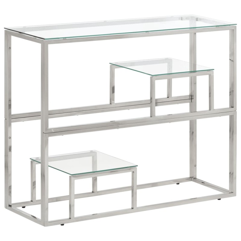 vidaXL Mesa consola acero inoxidable plateado y vidrio templado vidaXL Mesa consola acero inoxidable plateado y vidrio templado