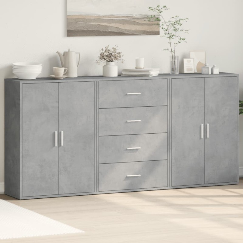 vidaXL Aparadores 3 uds madera de ingeniería gris hormigón 60x31x84 cm vidaXL Aparadores 3 uds madera de ingeniería gris hormigón 60x31x84 cm