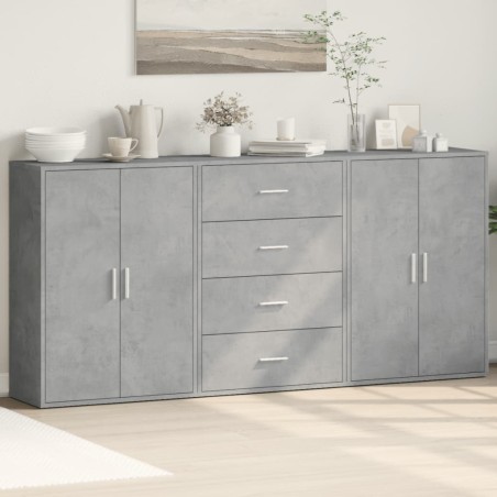 vidaXL Aparadores 3 uds madera de ingeniería gris hormigón 60x31x84 cm
