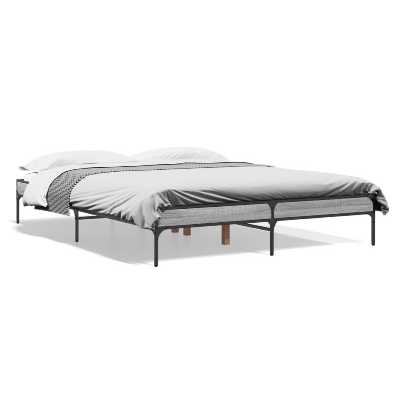 vidaXL Estructura cama madera ingeniería metal gris Sonoma 140x200 cm vidaXL Estructura cama madera ingeniería metal gris Sonoma 140x200 cm