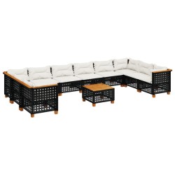 vidaXL Set de sofás de jardín 11 pzas y cojines ratán sintético negro