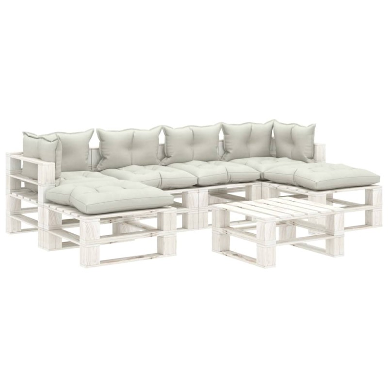 vidaXL Set muebles de palets para jardín 7 pzas madera cojines beige vidaXL Set muebles de palets para jardín 7 pzas madera cojines beige