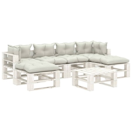 vidaXL Set muebles de palets para jardín 7 pzas madera cojines beige