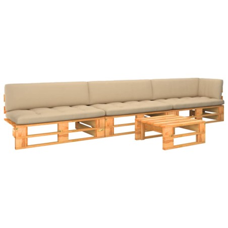 vidaXL Muebles de palets 4 pzas y cojines madera pino impregnada miel