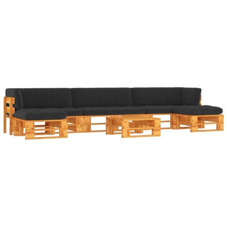 vidaXL Muebles de palets 6 pzas y cojines madera pino impregnada miel