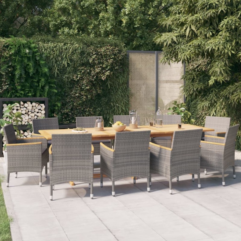 vidaXL Juego de comedor de jardín 11 piezas con cojines gris vidaXL Juego de comedor de jardín 11 piezas con cojines gris