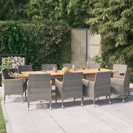 vidaXL Juego de comedor de jardín 11 piezas con cojines gris