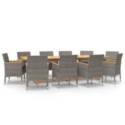 vidaXL Juego de comedor de jardín 11 piezas con cojines gris