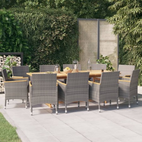 vidaXL Juego de comedor de jardín 11 piezas con cojines gris