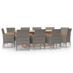 vidaXL Juego de comedor de jardín 11 piezas con cojines gris