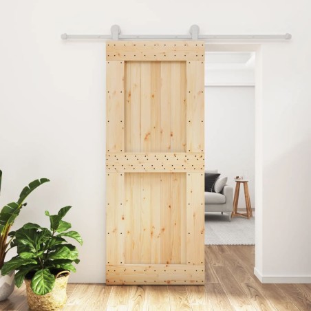 vidaXL Puerta corredera con herrajes madera maciza de pino 85x210 cm
