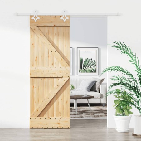 vidaXL Puerta corredera con herrajes madera maciza de pino 80x210 cm