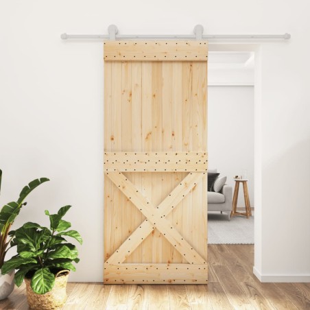 vidaXL Puerta corredera con herrajes madera maciza de pino 90x210 cm