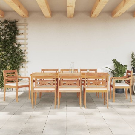 vidaXL Juego comedor de jardín 9 pzas con cojines blancos madera teca