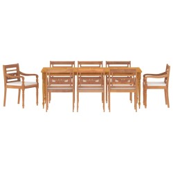 vidaXL Juego comedor de jardín 9 pzas con cojines blancos madera teca