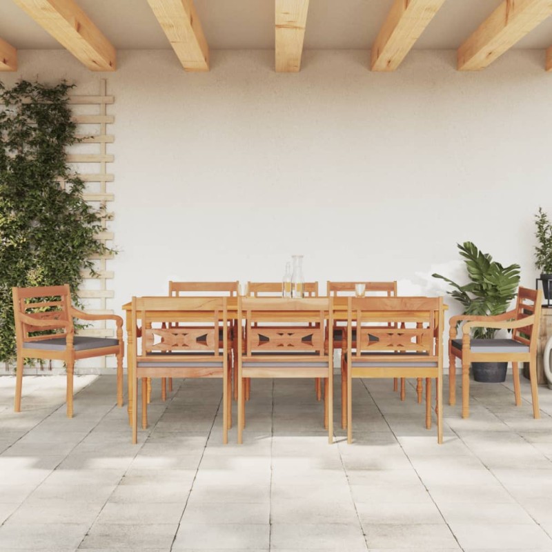 vidaXL Juego comedor de jardín 9 pzas cojines gris oscuro madera teca