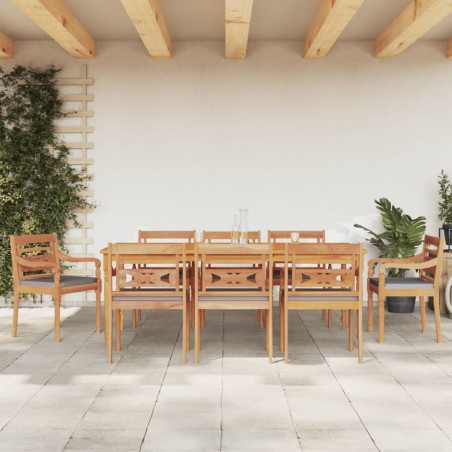 vidaXL Juego comedor de jardín 9 pzas cojines gris oscuro madera teca
